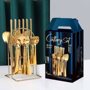Golden Cutlery Set with Stand