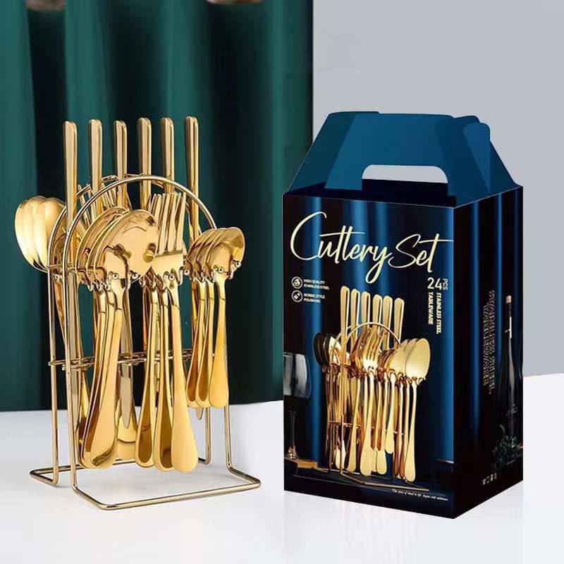 Golden Cutlery Set with Stand