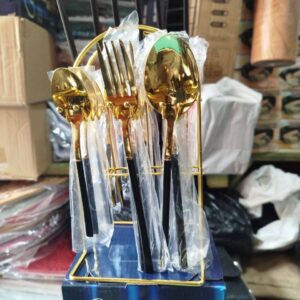 Gold Steel Cutler Set with Stand