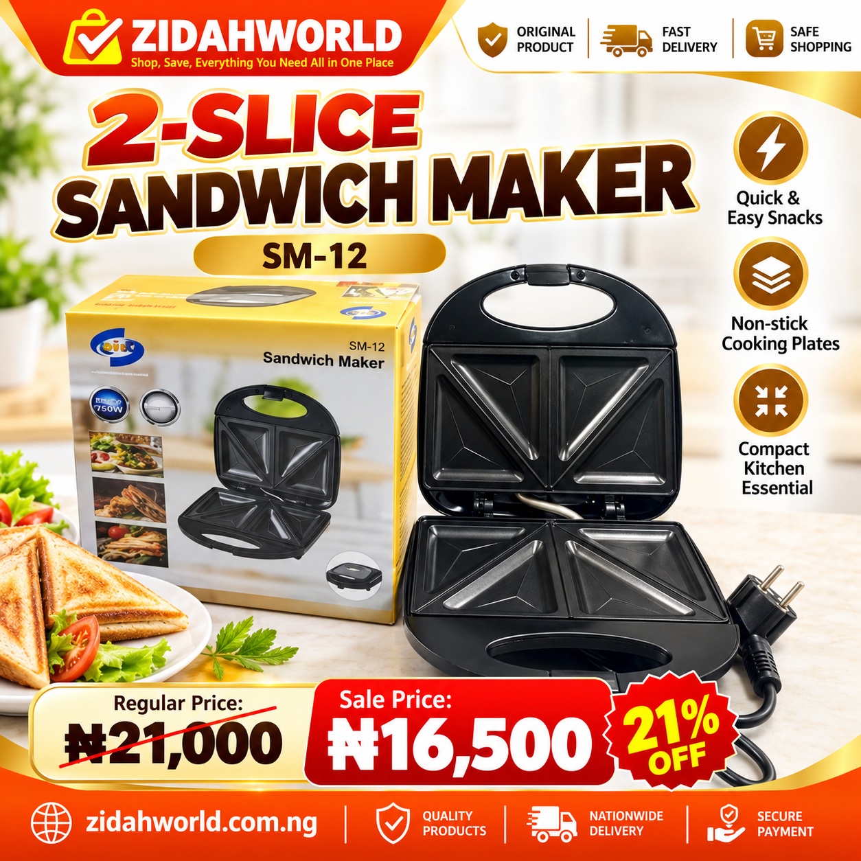 2 Slice Sandwich Maker Sm 12