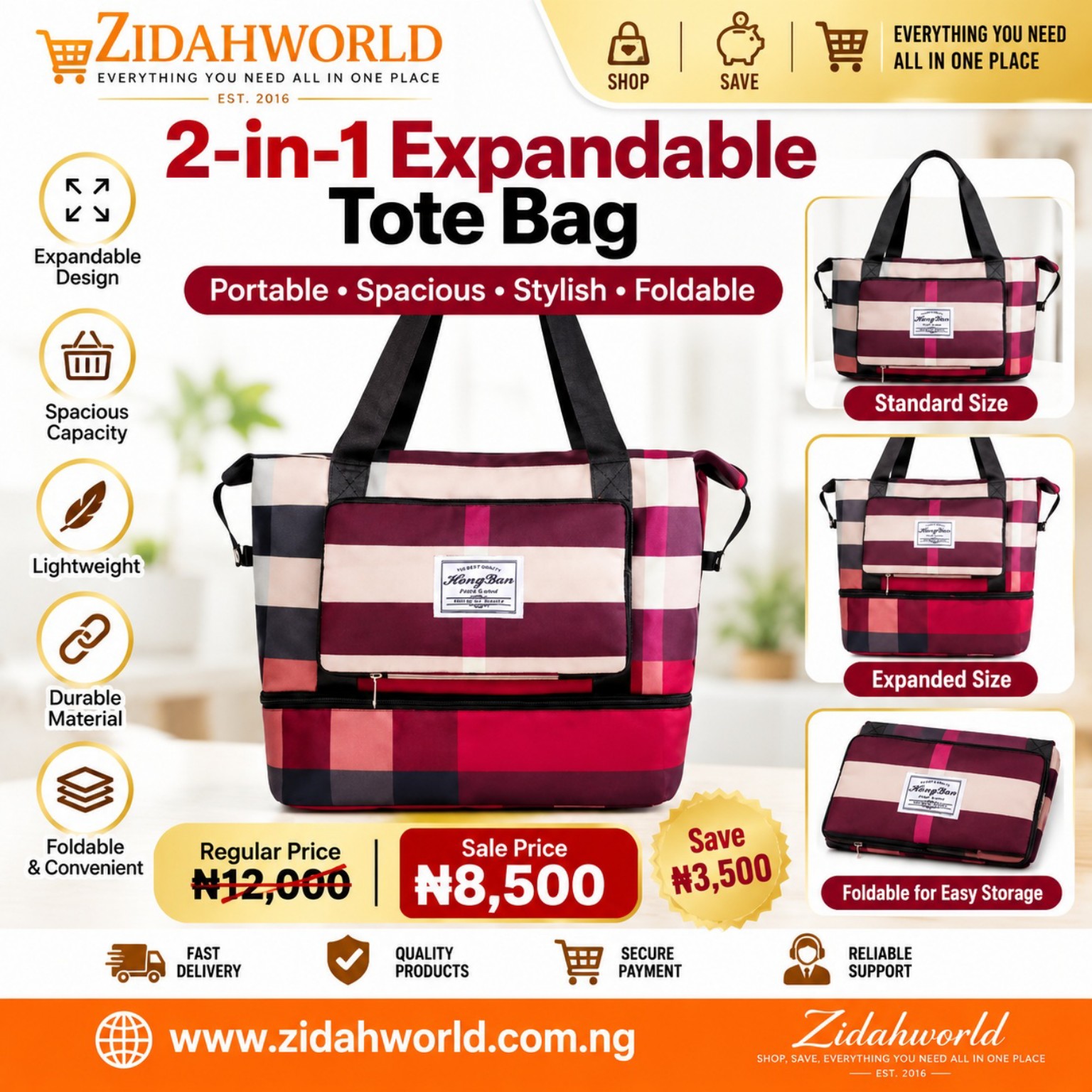 2-in-1 Expandable Tote Bag