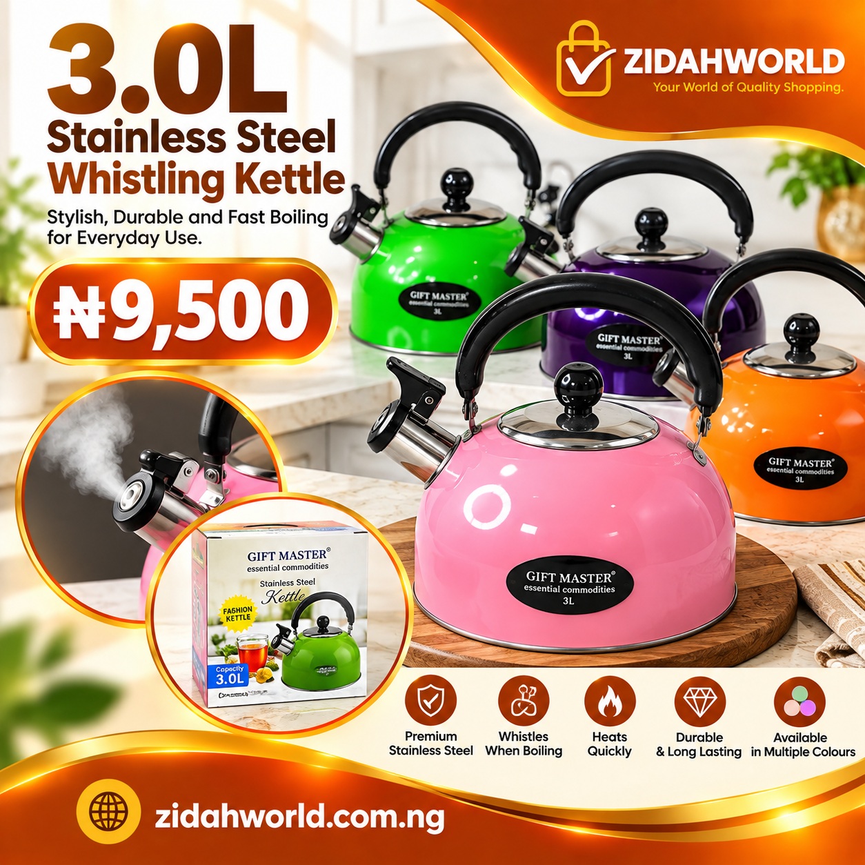 3.0L Stainless Steel Whistling Kettle