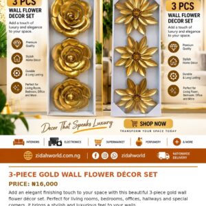 3 Piece Gold Wall Flower Decor Set