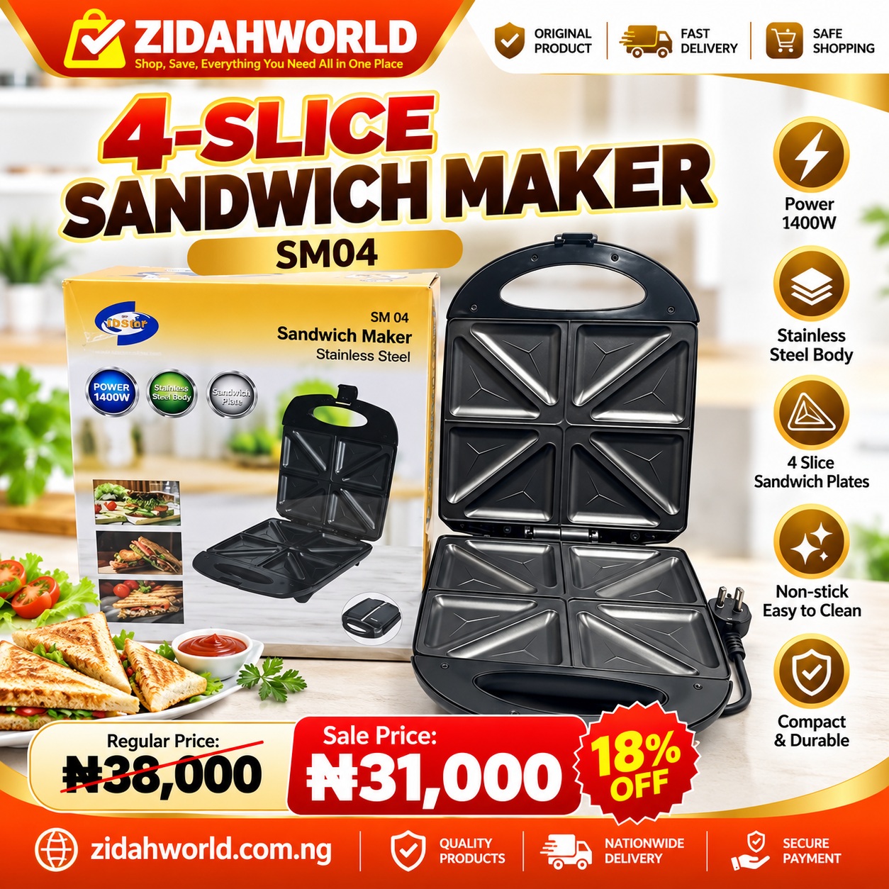 4 Slice Sandwich Maker Sm 04