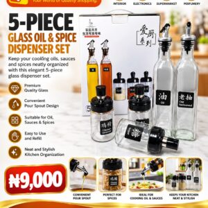 5 Piece Glass Oil and Spice Bottle Set