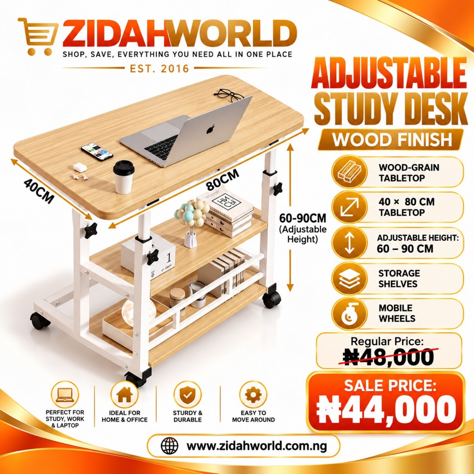Adjustable Study Desk Wood Finish