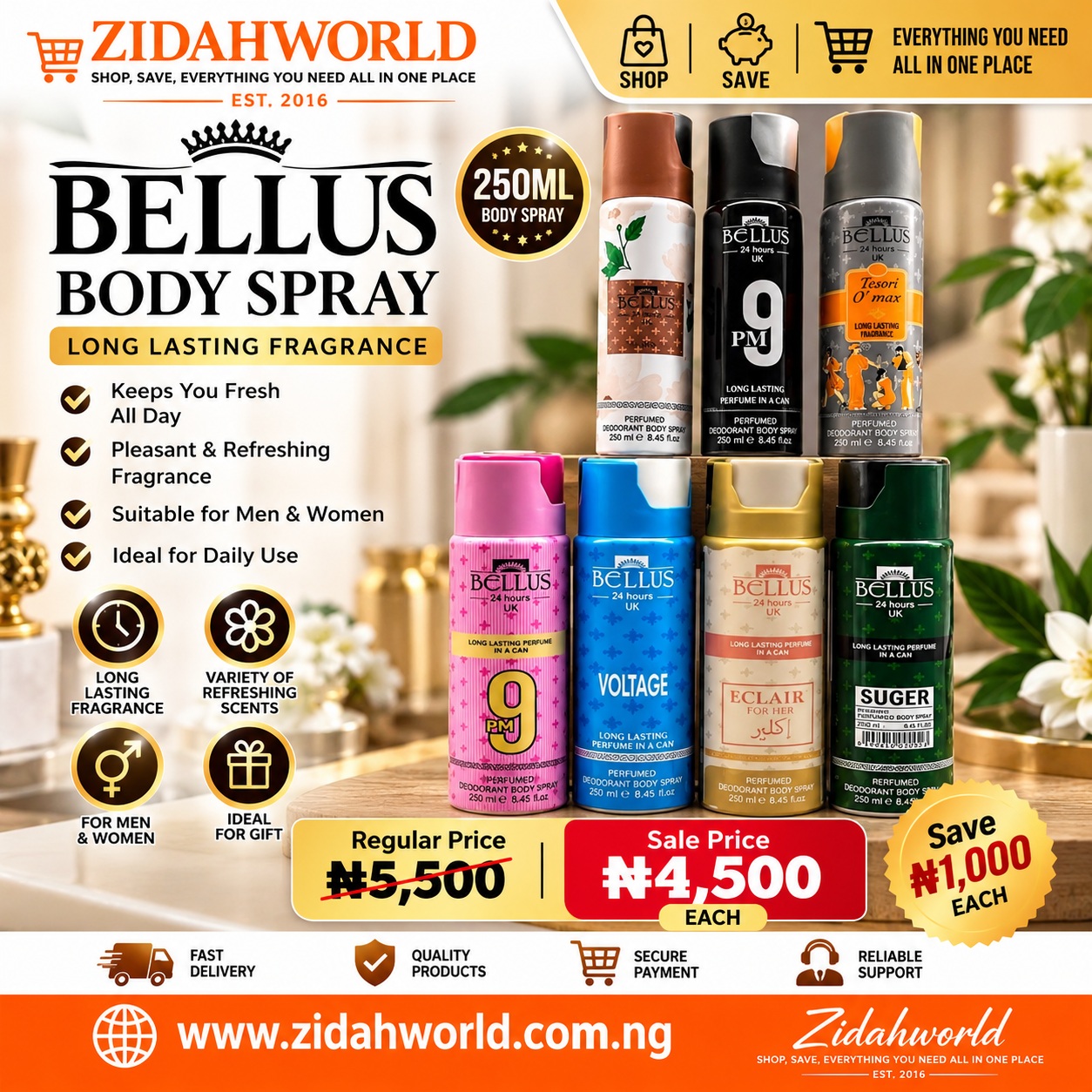 Bellus Perfumed Body Spray 250ml