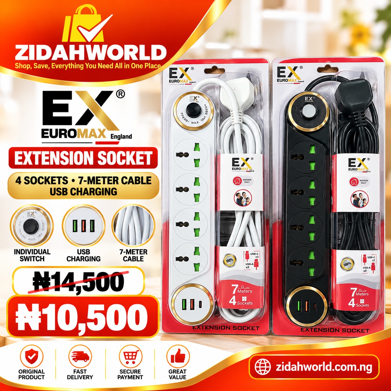 Euromax EX 4-Socket Extension Board