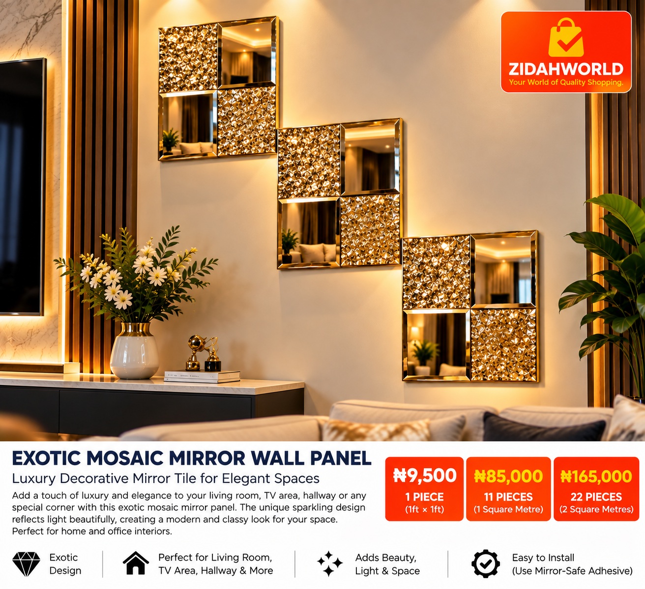 Exotic Mosaic Mirror Wall Panel