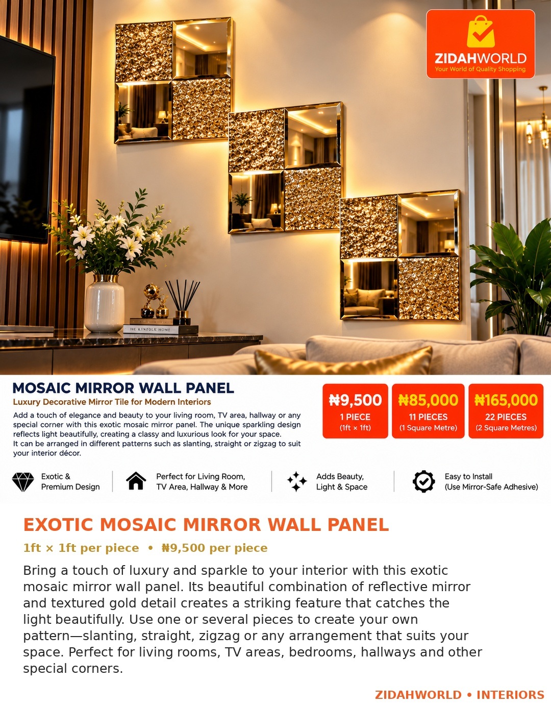 Exotic Mosaic Mirror Wall Panel Narration