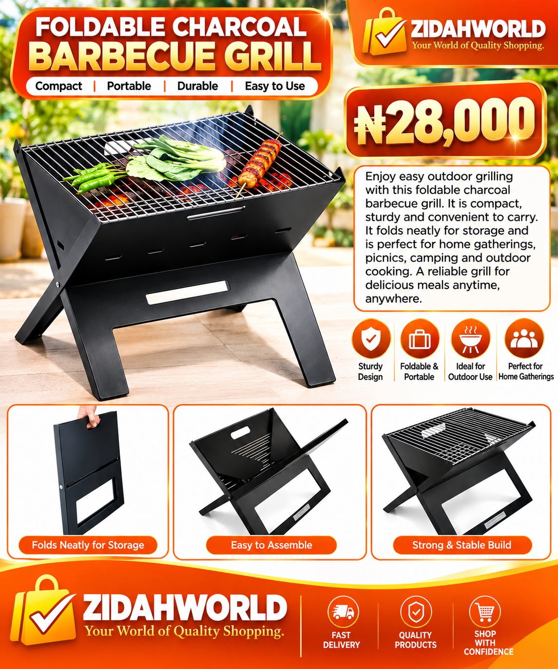 Foldable Charcoal Barbecue Grill