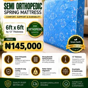 Green Earth Semi-Orthopedic Spring Mattress 6ft x 6ft x 12in