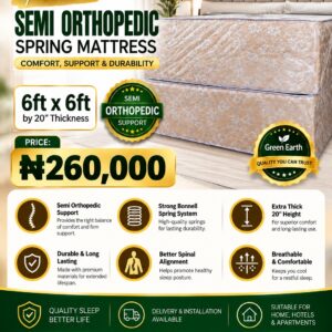 Green Earth Semi-Orthopedic Spring Mattress 6ft x 6ft x 20in