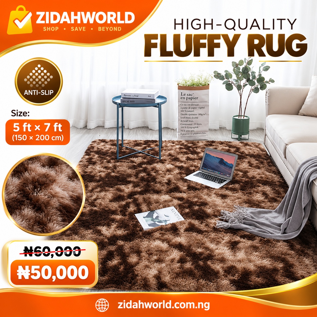 Fluffy Fur Rug – Brown