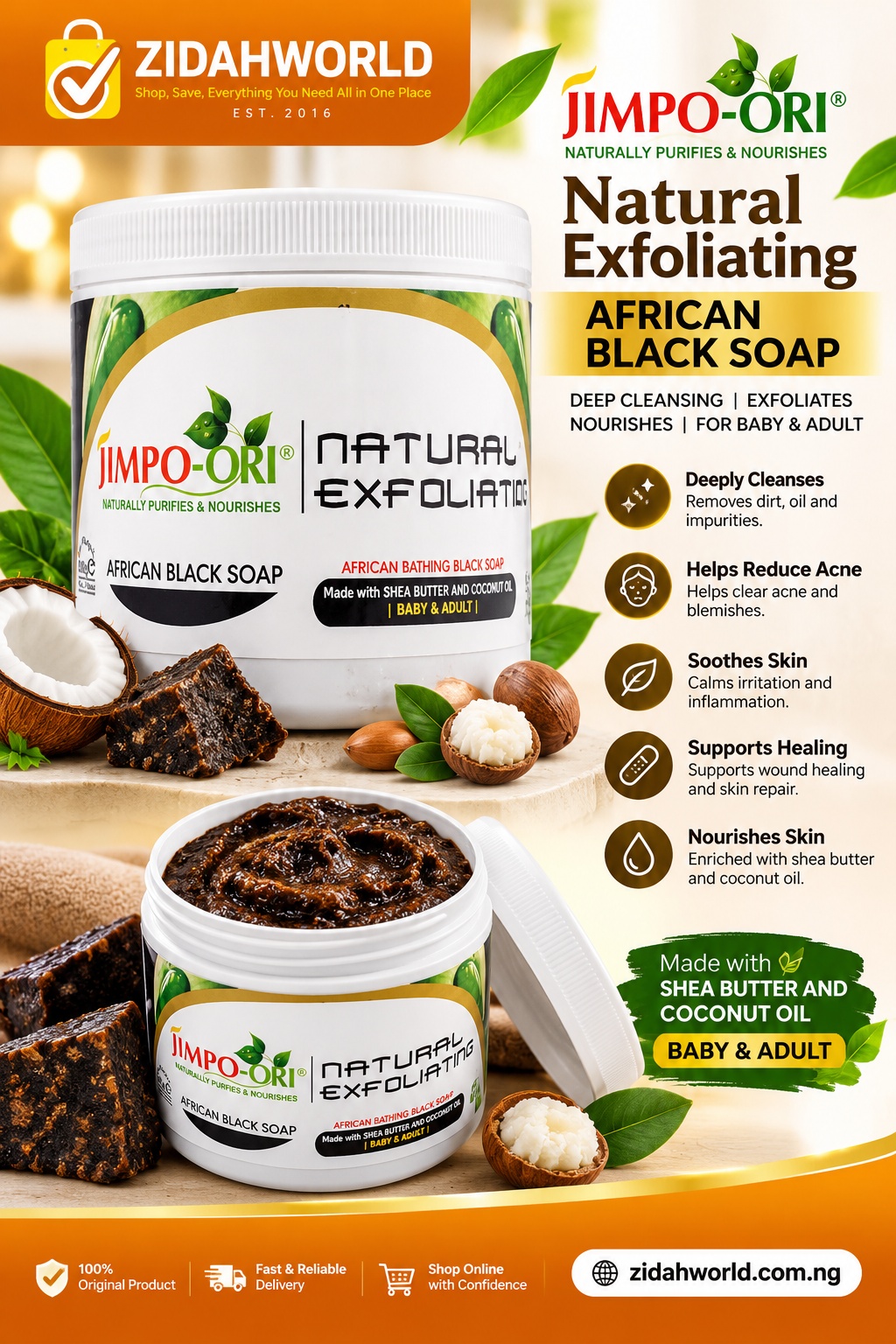 Jimpo-Ori Natural Exfoliating African Black Soap