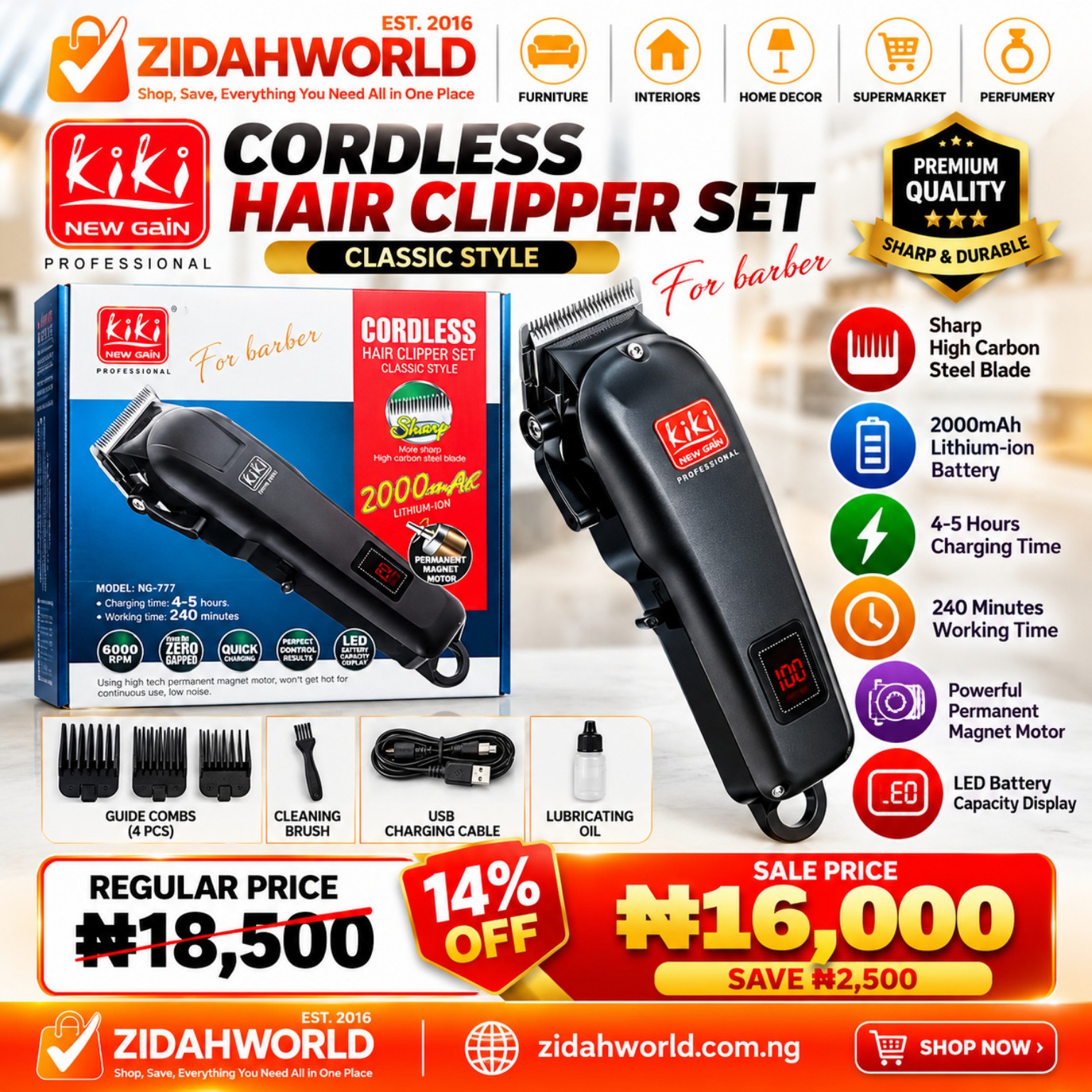Kiki New Gain NG-777 Cordless Hair Clipper Set