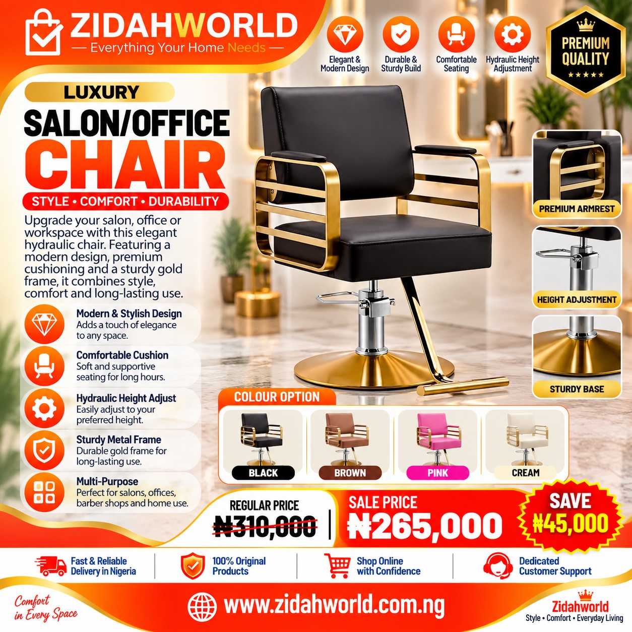 Luxury Salon Barber Chair Black And Gold