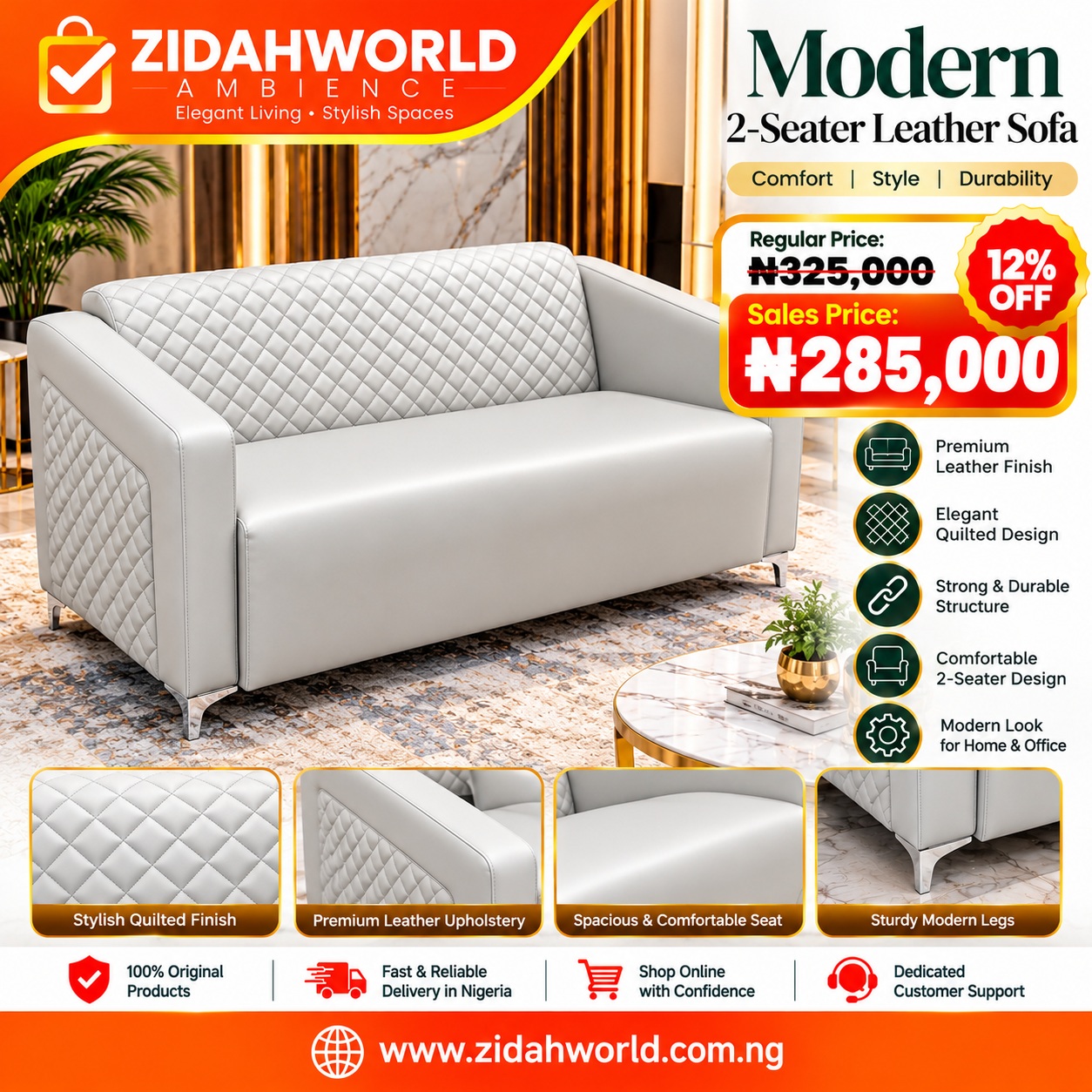 Modern 2 Seater Sofa Chair Grey