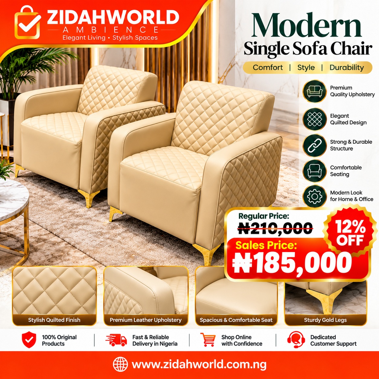 Modern Single Sofa Chair Cream