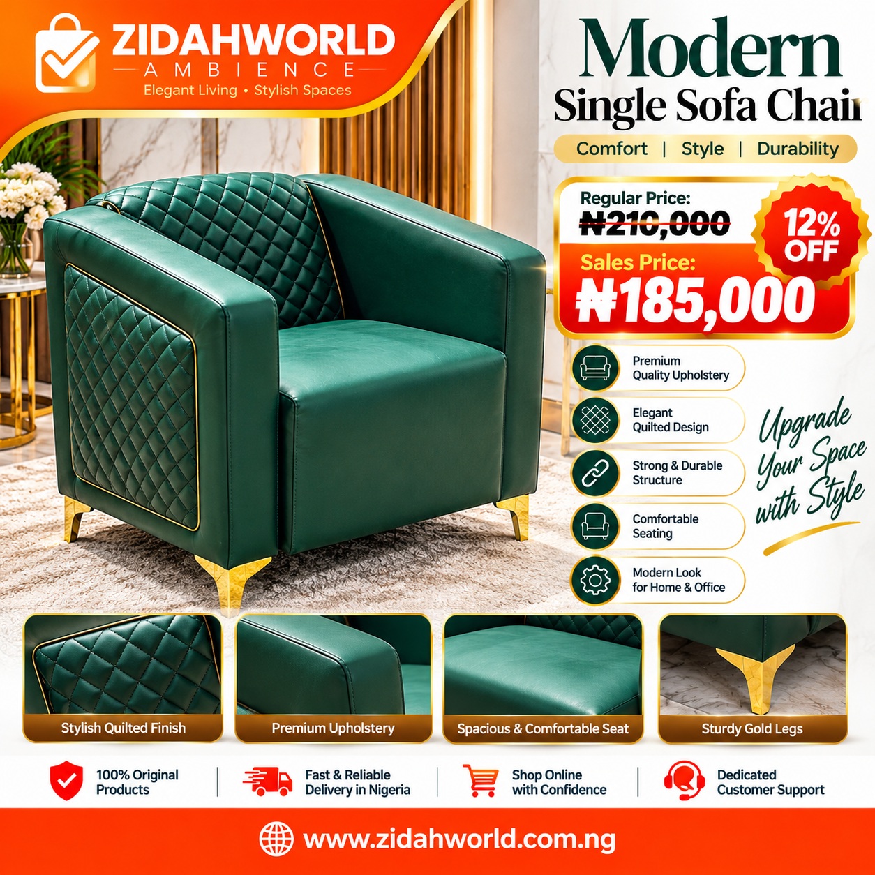 Modern Single Sofa Chair Green