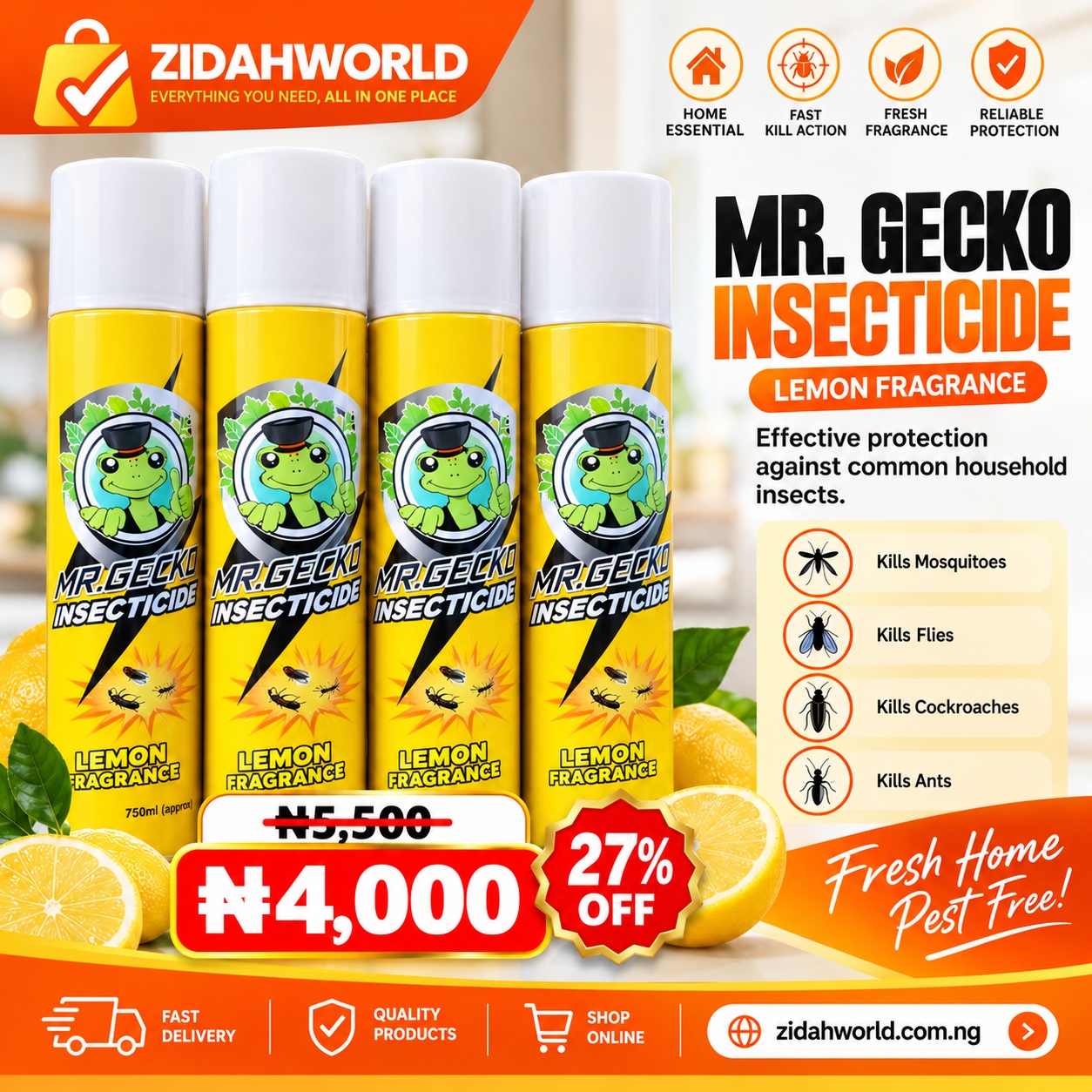 Mr Gecko Insecticide Lemon Fragrance