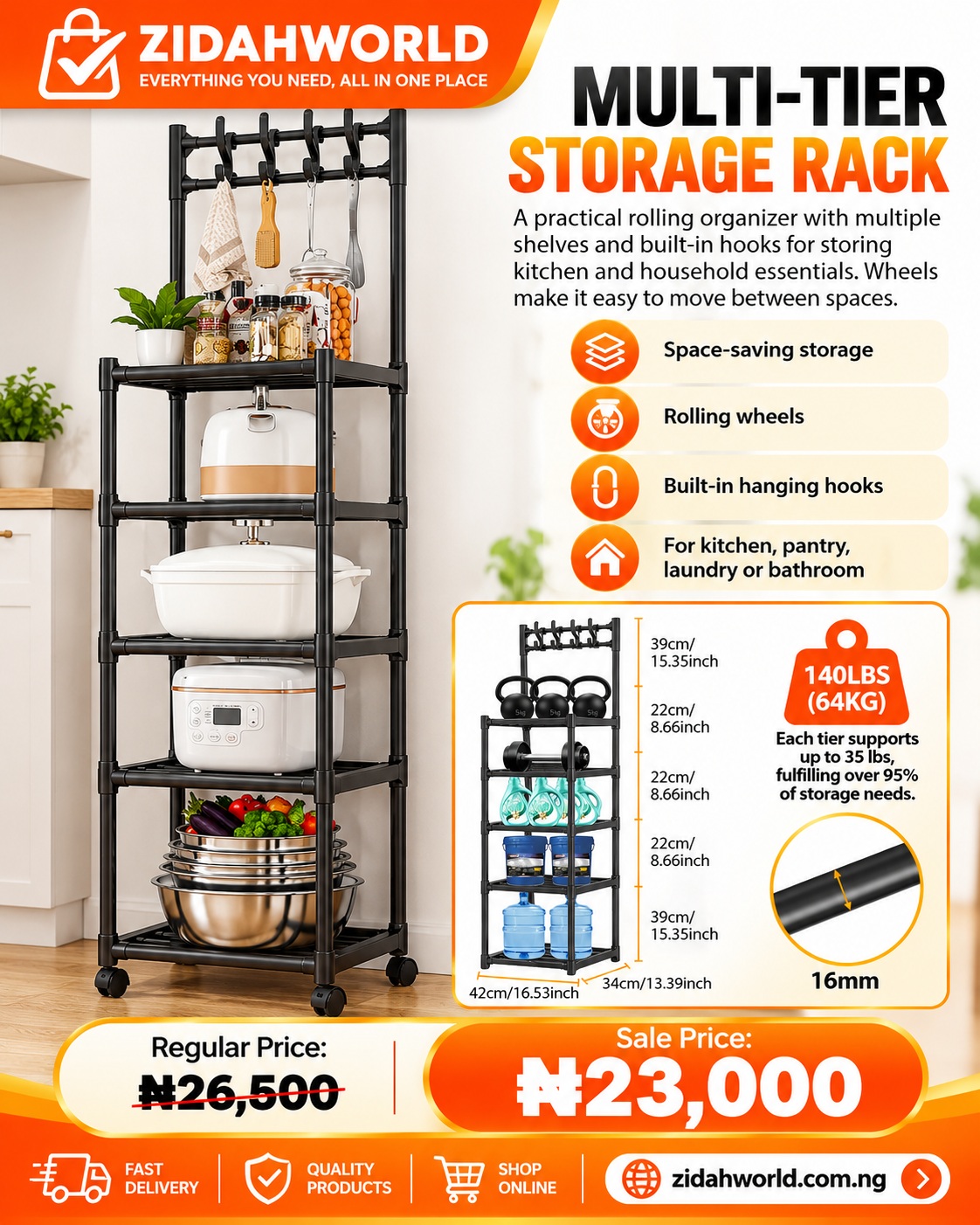 Multi-Tier Storage Rack – Black Frame