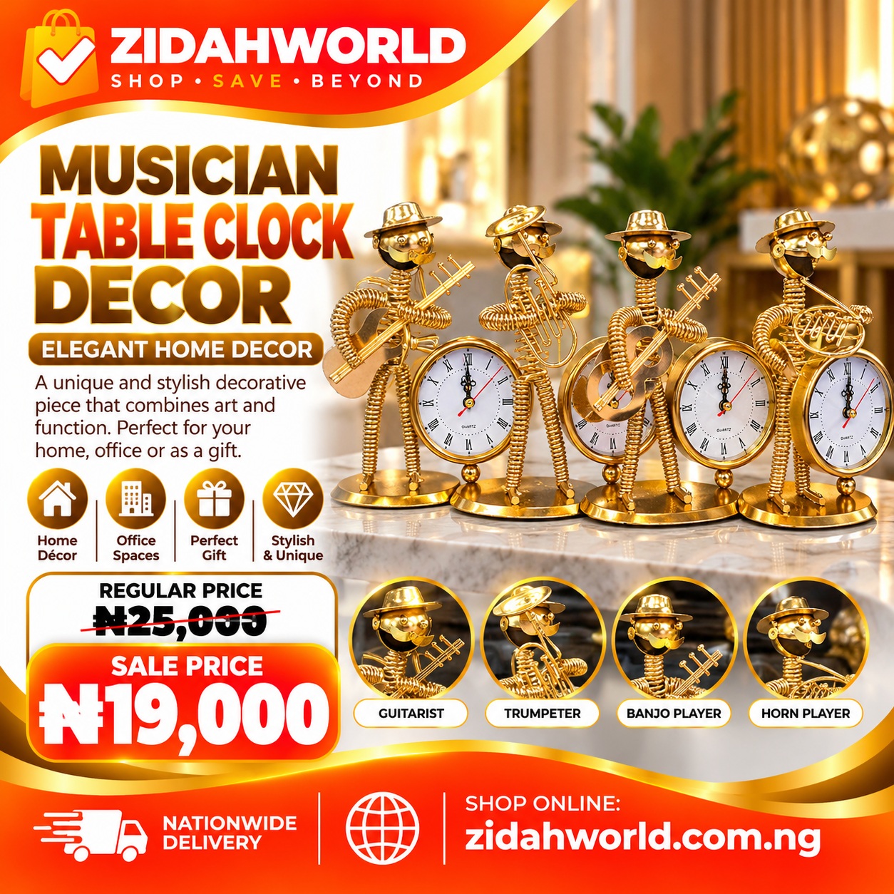 Musician Table Clock Decor