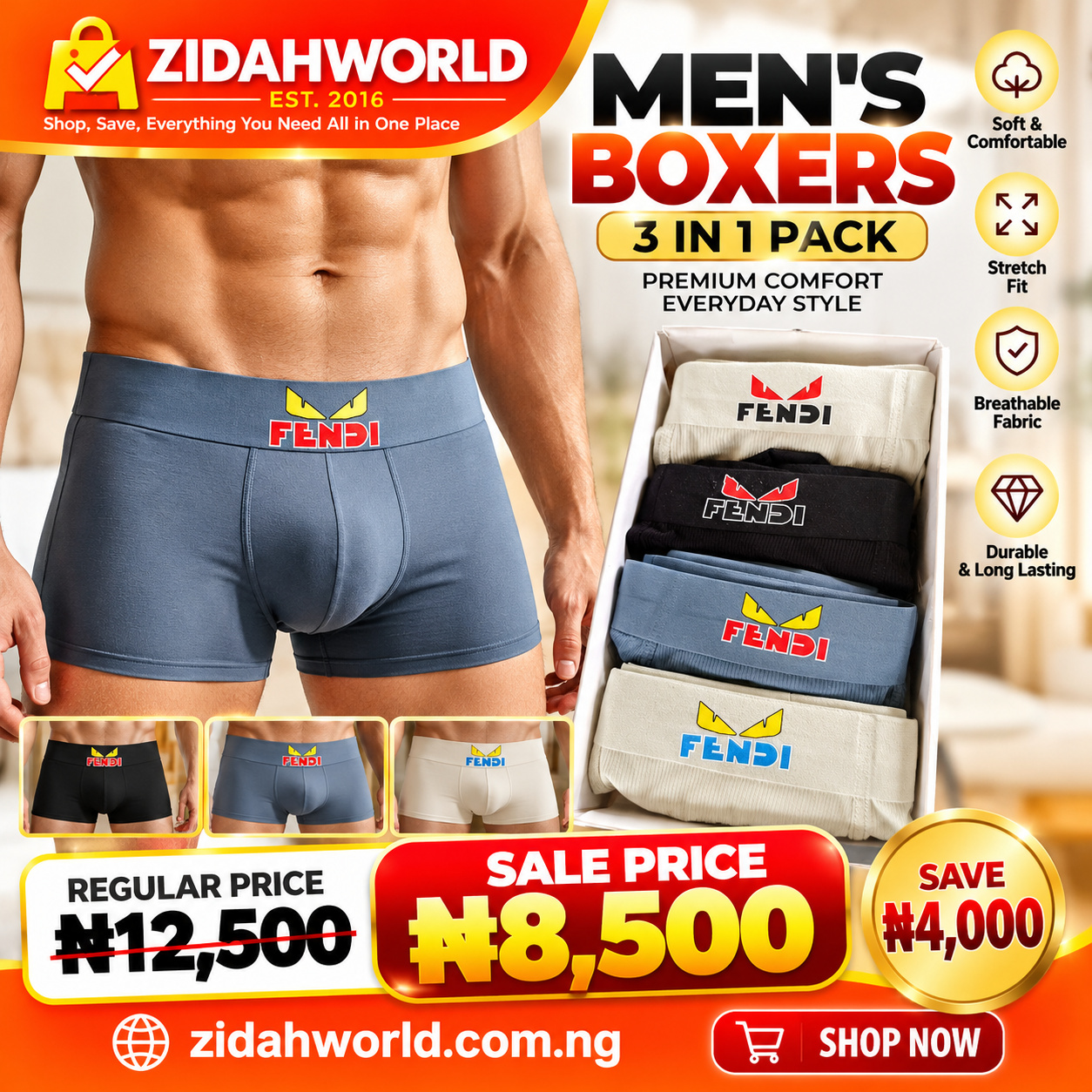 Mens Boxers 3-in-1 Pack