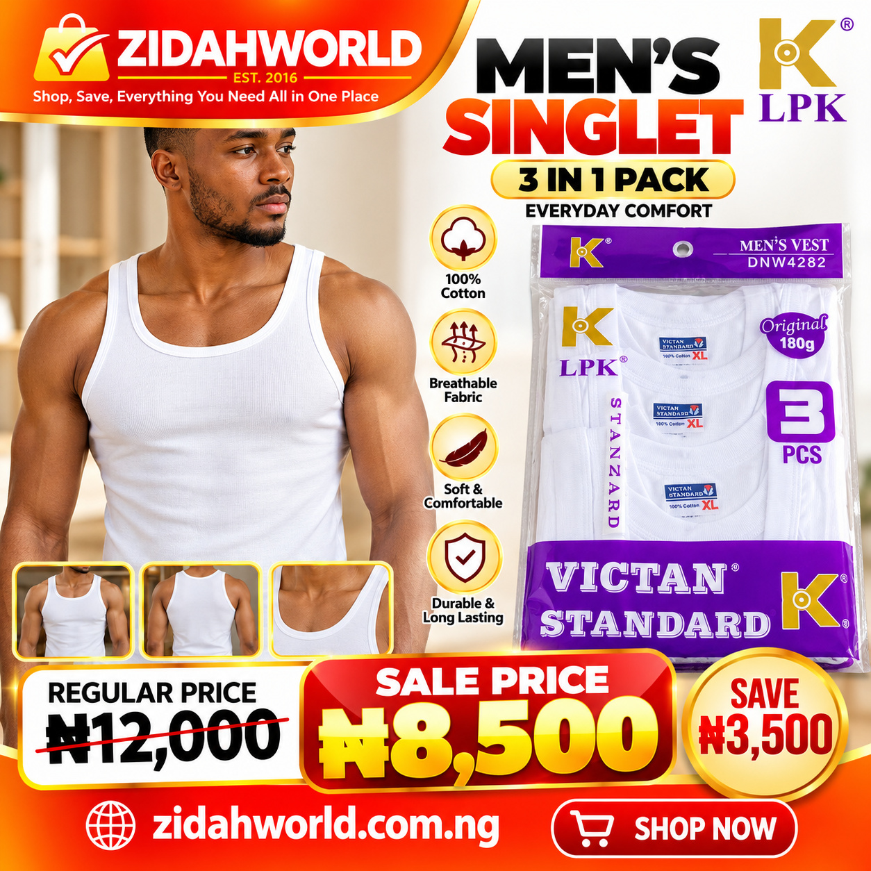 Mens Single Round Neck 3-in-1 Pack