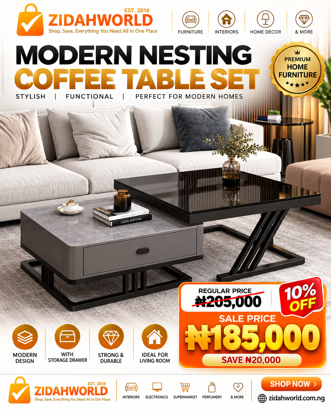 Modern Nesting Coffee Table Set