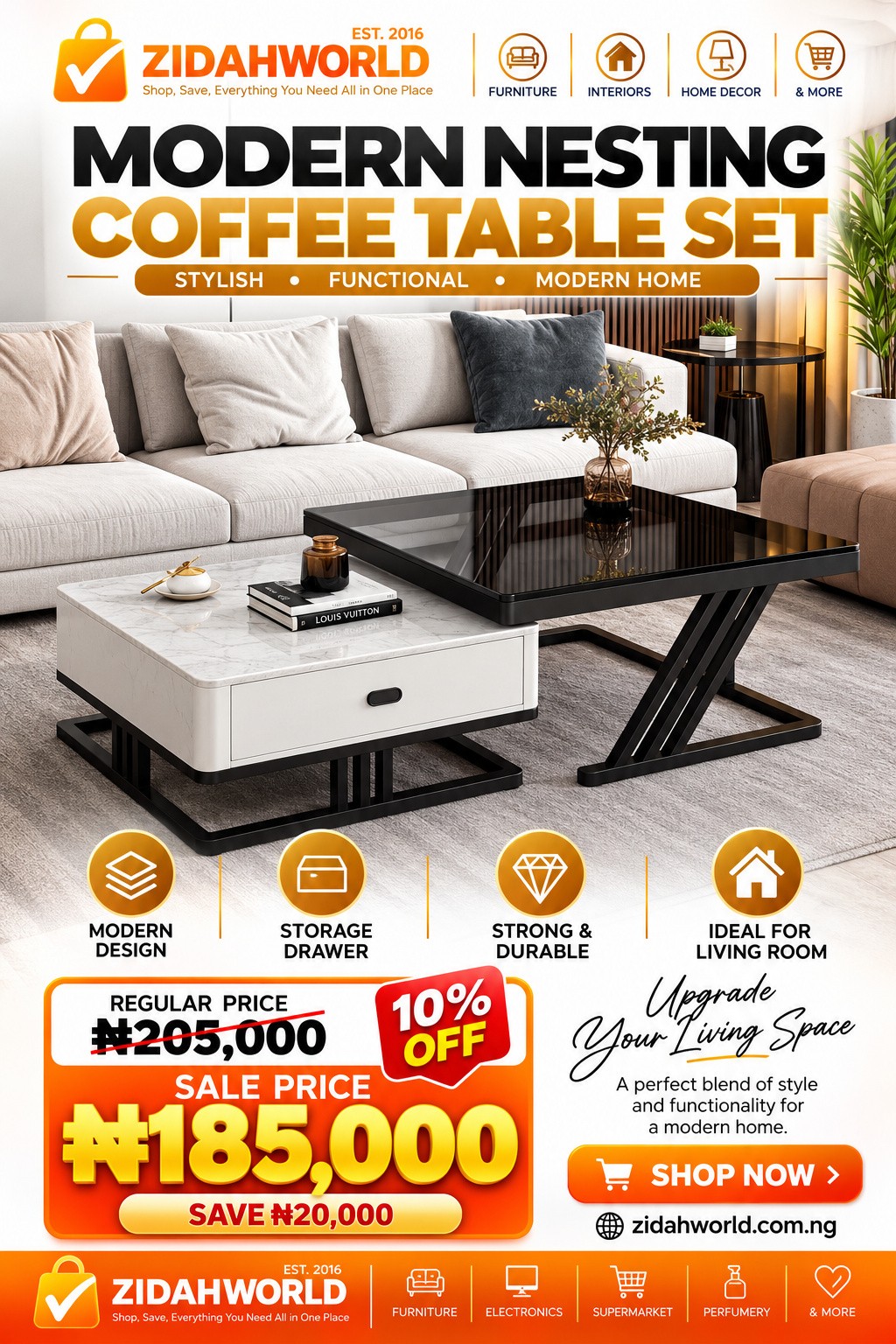 Modern Nesting Coffee Table Set