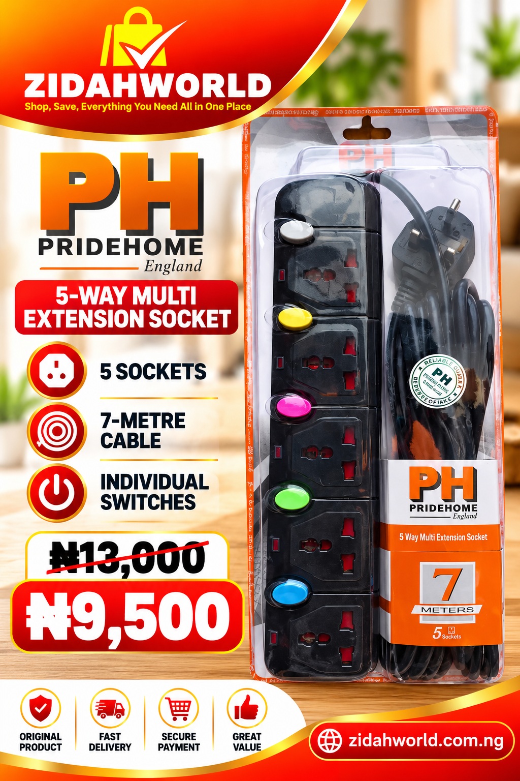 PH Pridehome 5-Socket Multi-Use Extension Board