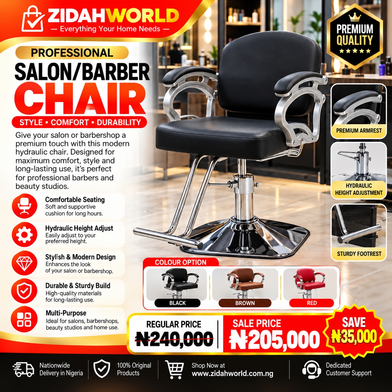 Professional Salon Barber Chair Black Silver