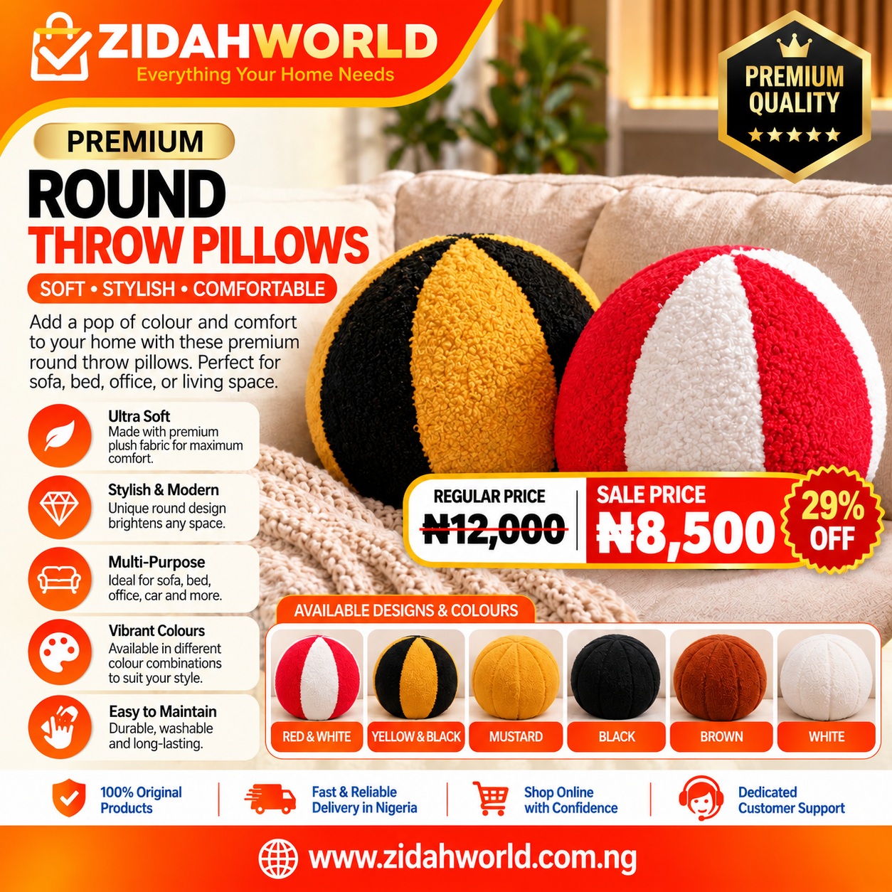 Round Throw Pillows Assorted Colours