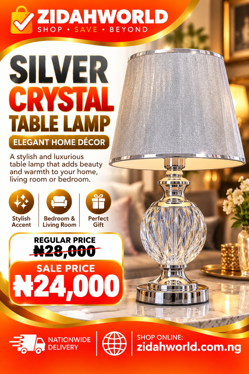 Silver Crystal Table Lamp