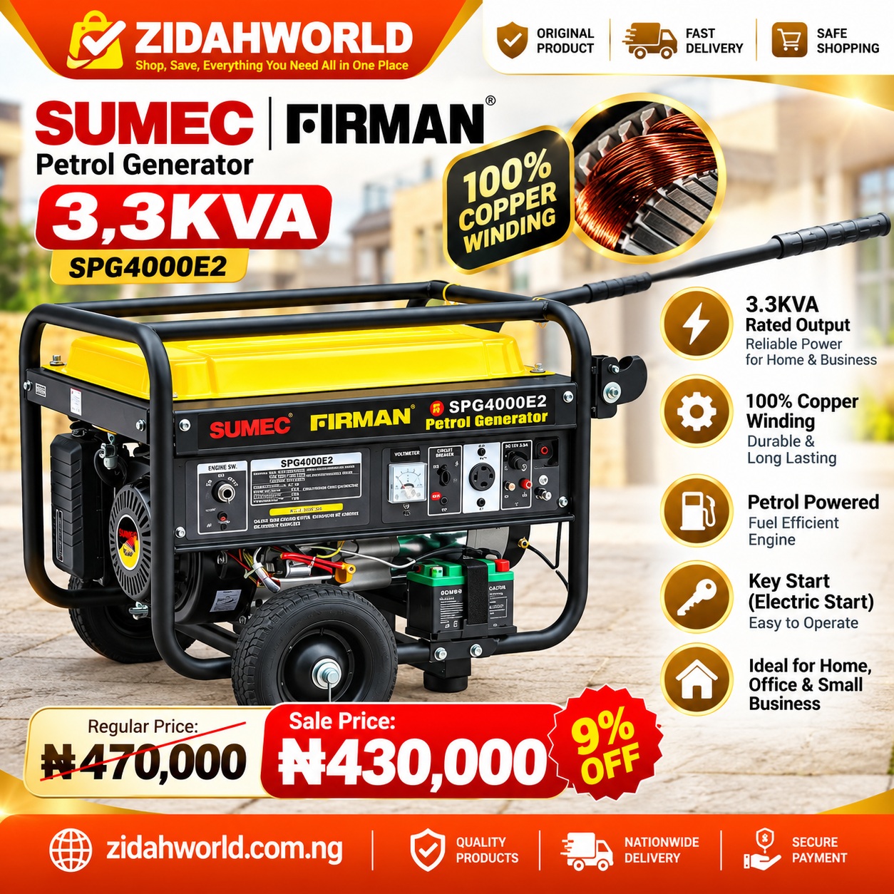 Sumec Firman 3 3Kva Petrol Generator Spg4000E2