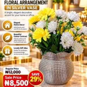 Yellow And White Floral Arrangement In Silver Vase