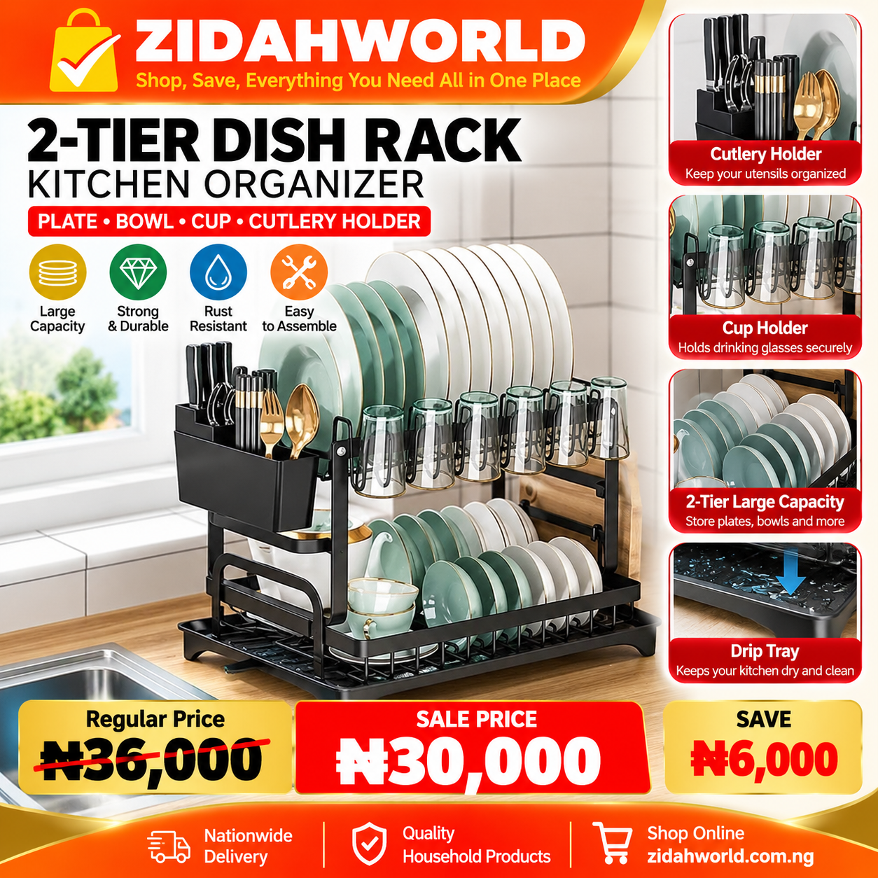 2-Tier Dish Rack Kitchen Organiser