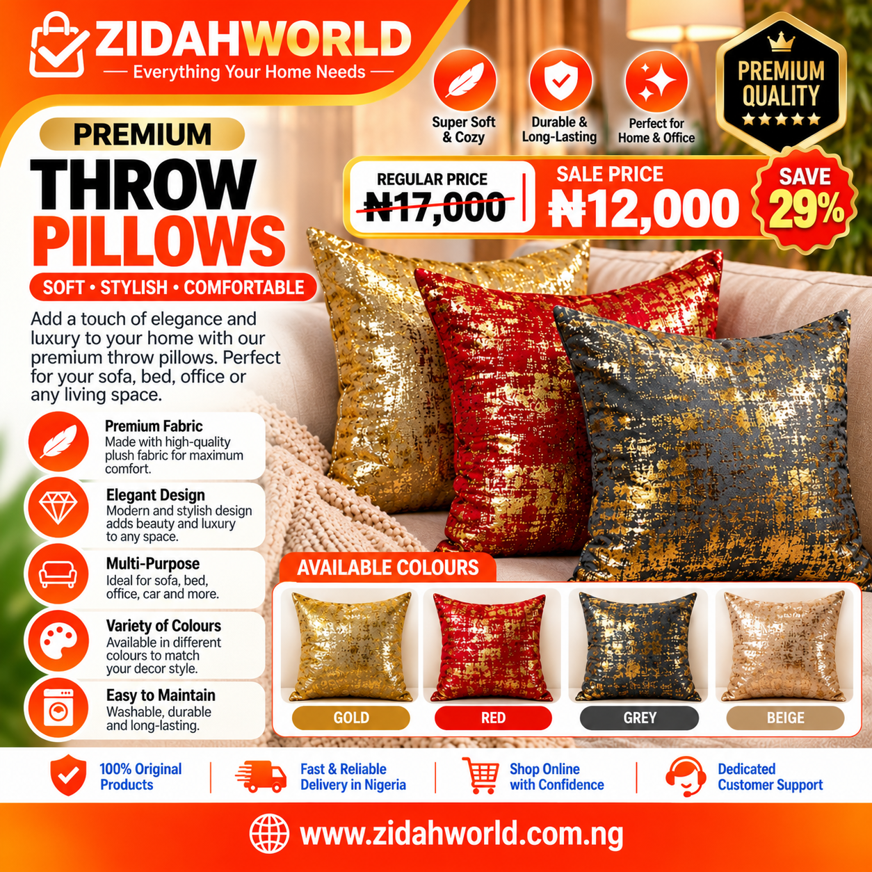 Premium Throw Pillows – Assorted Designs