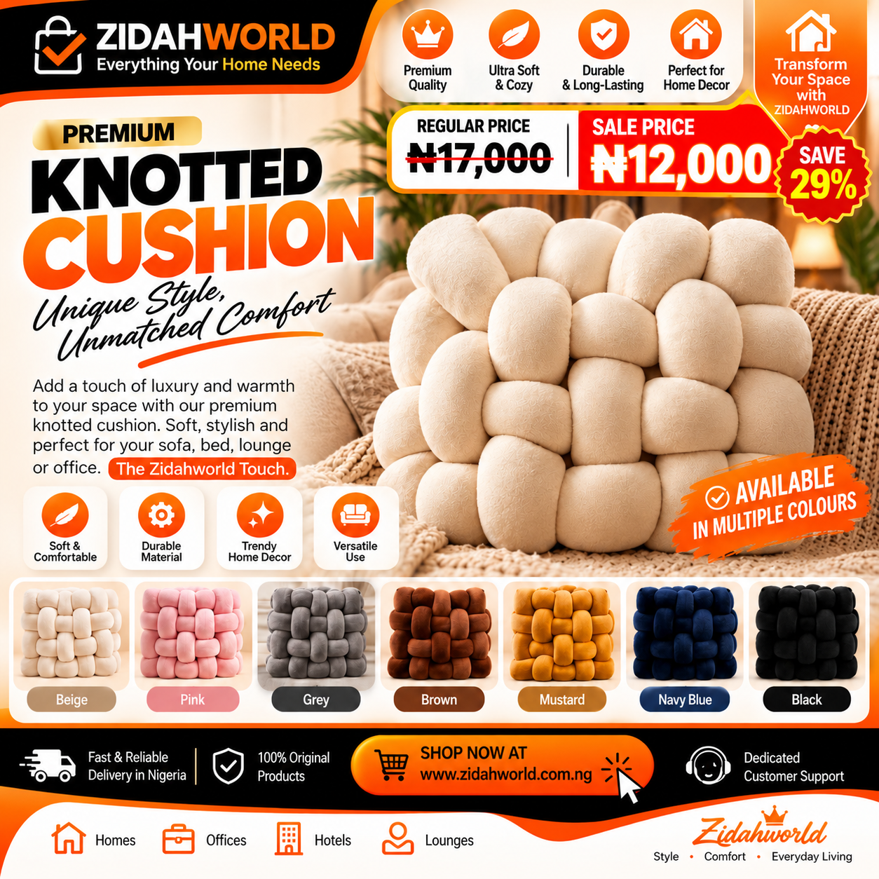 Knotted Cushion – Cream