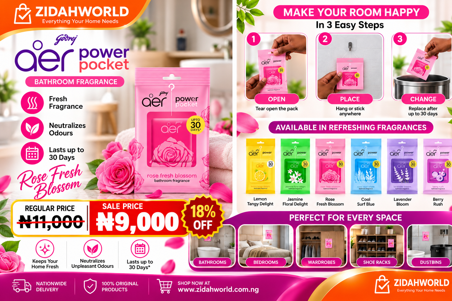 Godrej Aer Power Pocket Lemon Tangy Delight Bathroom Fragrance