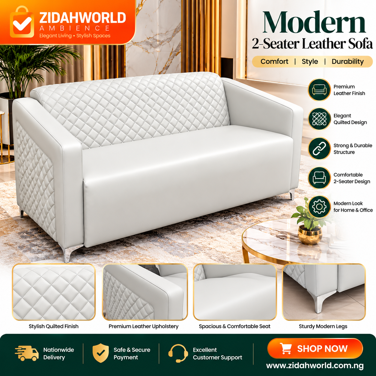 2 SEATER LEATHER CHAIR