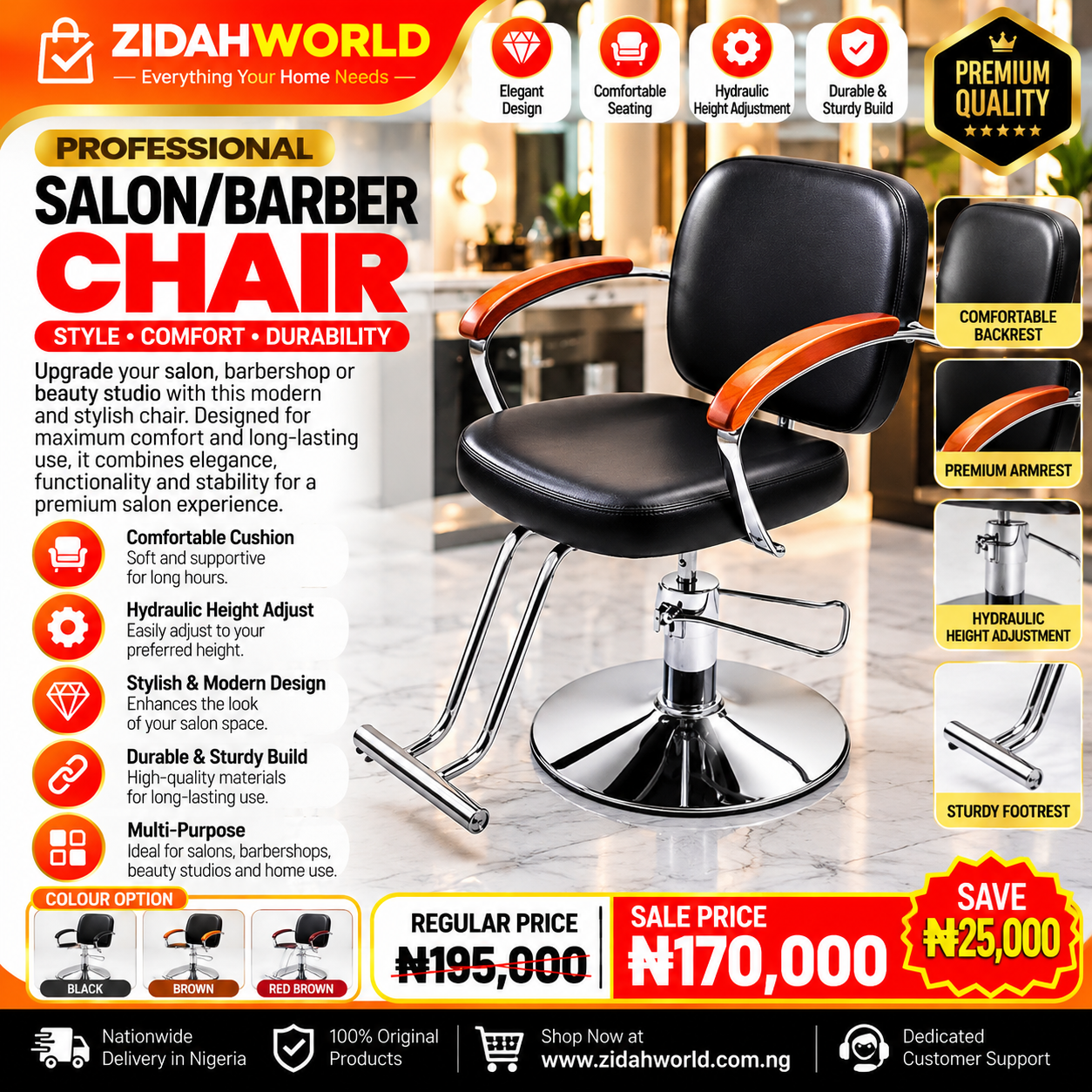 Professional Salon/Barber Chair – Black