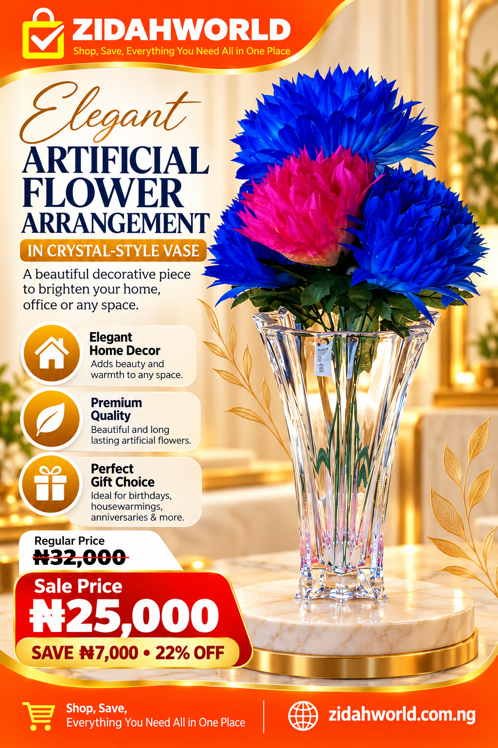 Elegant Artificial Flower Arrangement – Assorted Colours
