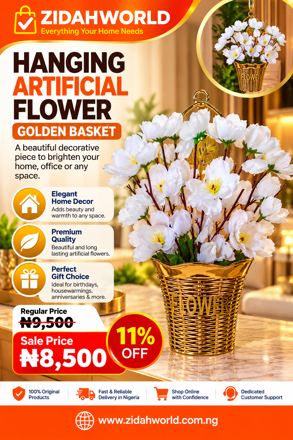 Hanging Artificial Flower – White