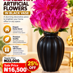 Magenta Artificial Flowers in Black Vase